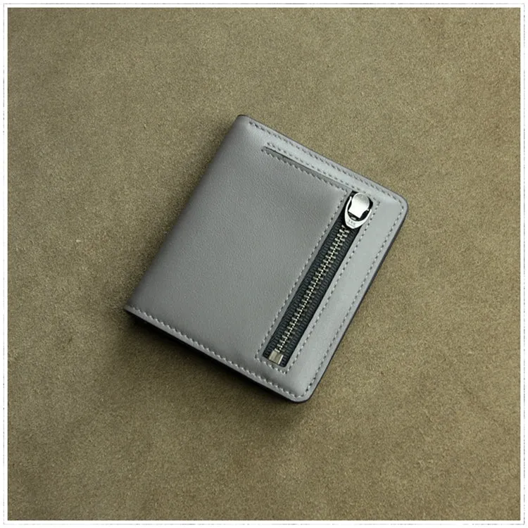 Cute Women Light Gray Leather Small Bifold Wallet Billfold Wallet with Coin Pocket For Women