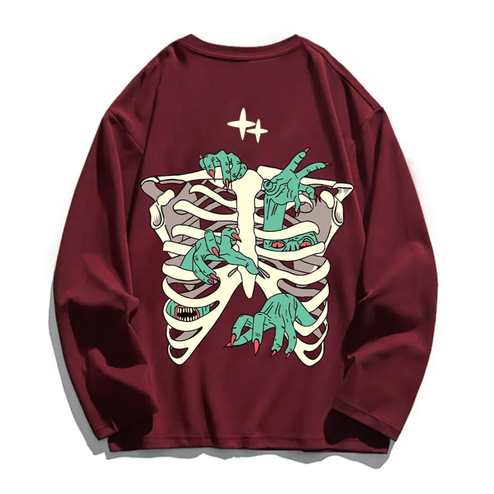 Dark Skeleton Hand Graphic Long Sleeve Shirt