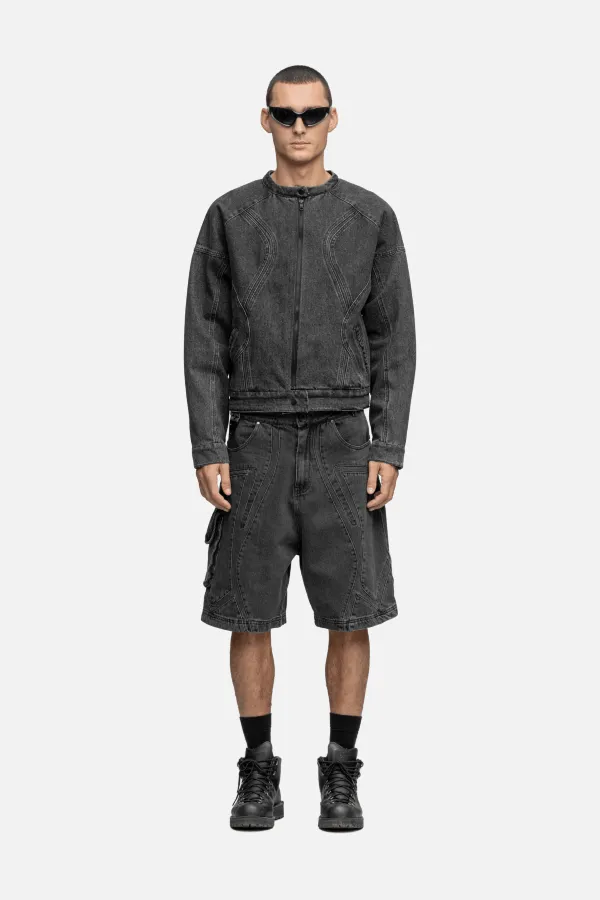 DENIM BIKER JACKET GRAIN