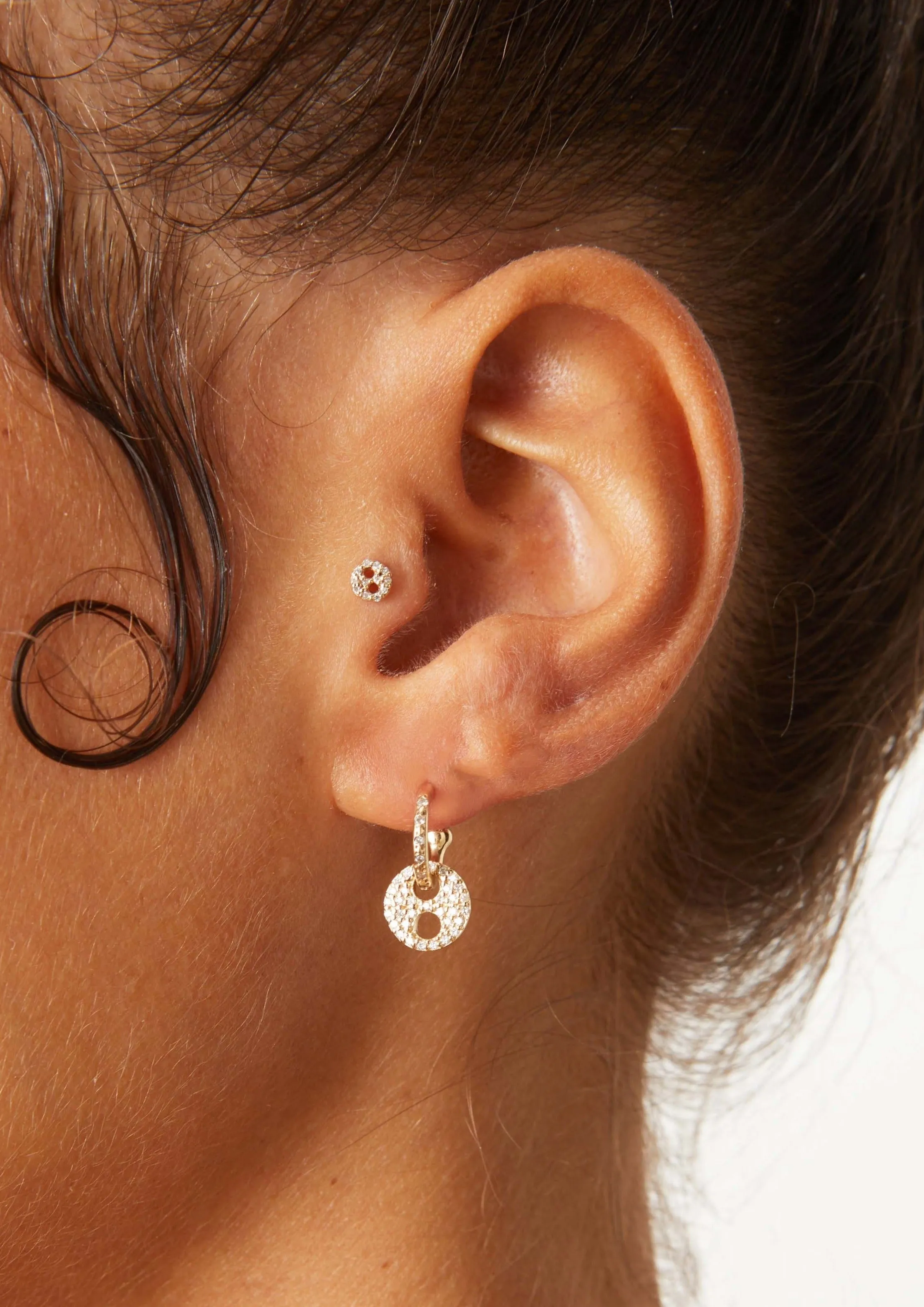 Diamond Signature Button Earring