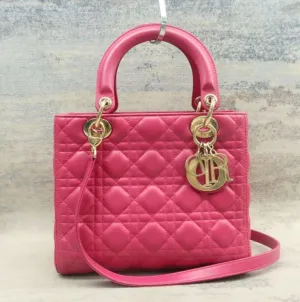 Dior Lady Fuchsia Lambskin Leather Satchel Medium