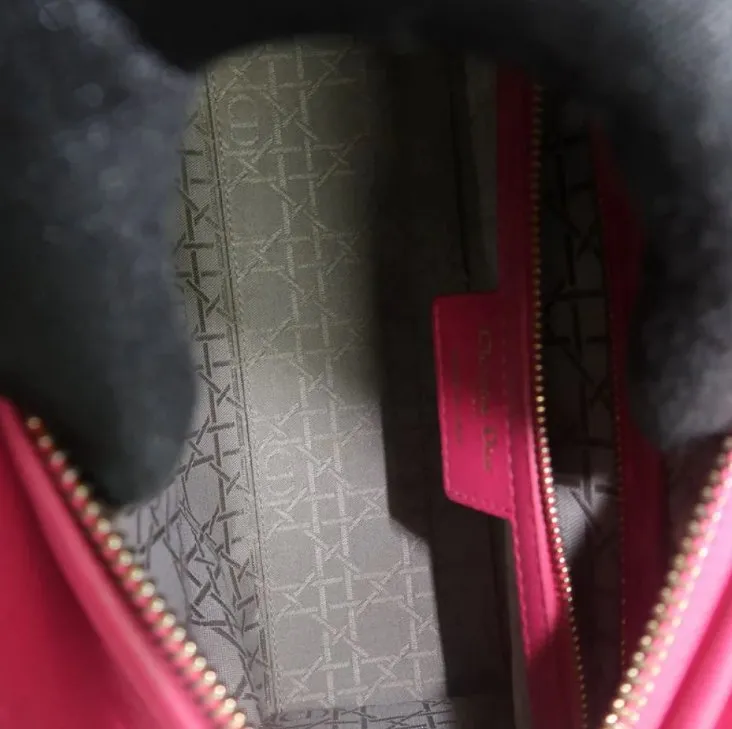 Dior Lady Fuchsia Lambskin Leather Satchel Medium