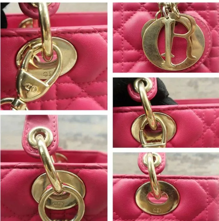 Dior Lady Fuchsia Lambskin Leather Satchel Medium