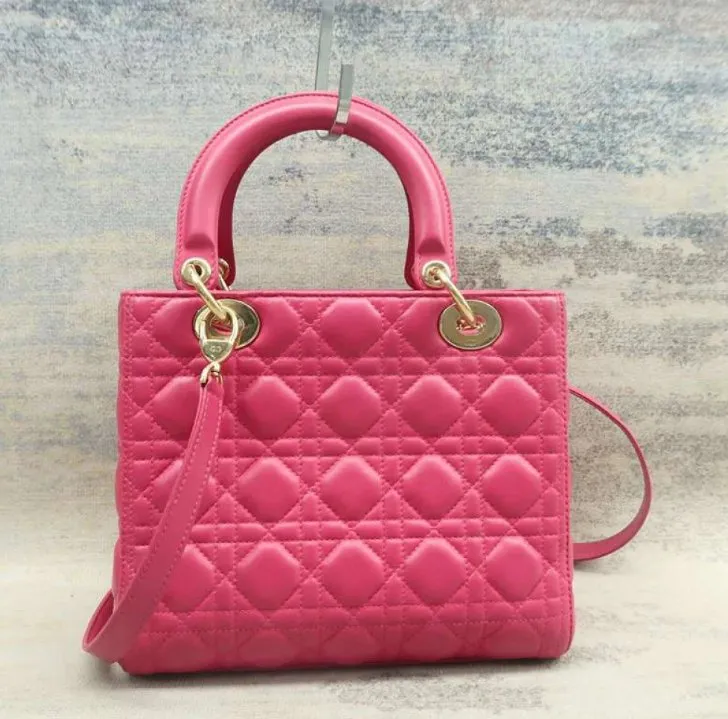 Dior Lady Fuchsia Lambskin Leather Satchel Medium
