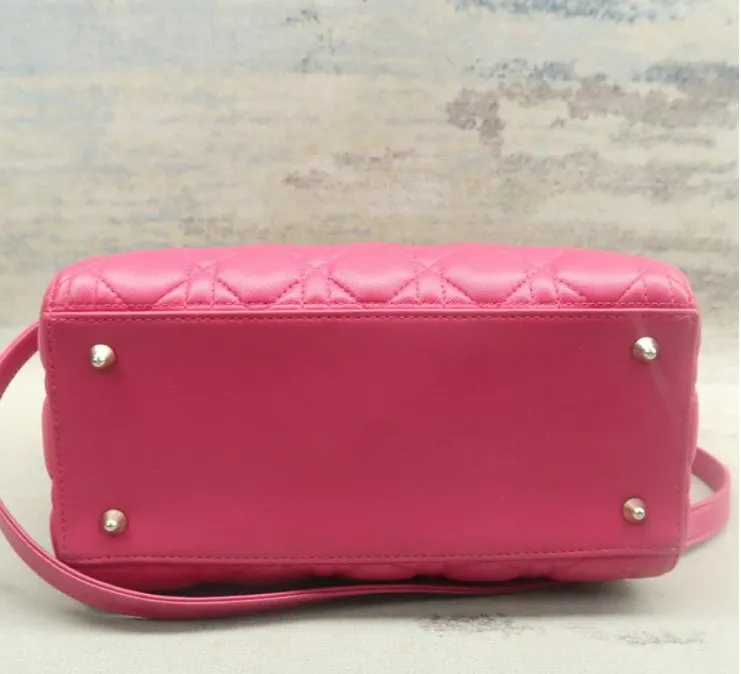 Dior Lady Fuchsia Lambskin Leather Satchel Medium