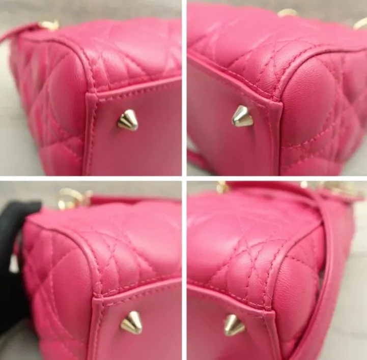 Dior Lady Fuchsia Lambskin Leather Satchel Medium