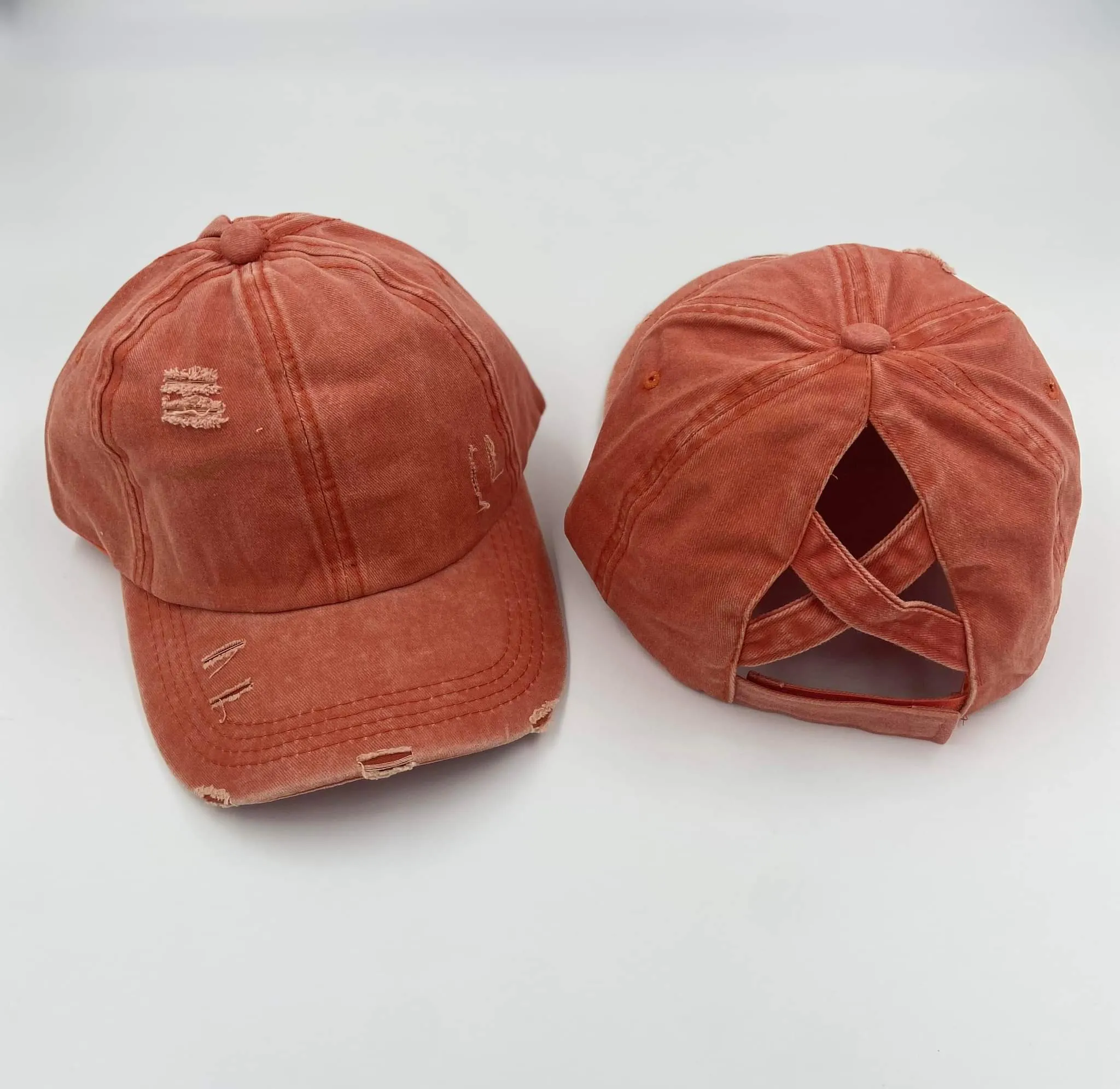 Distressed Cotton Criss Criss Ponytail Hat - 8 color options