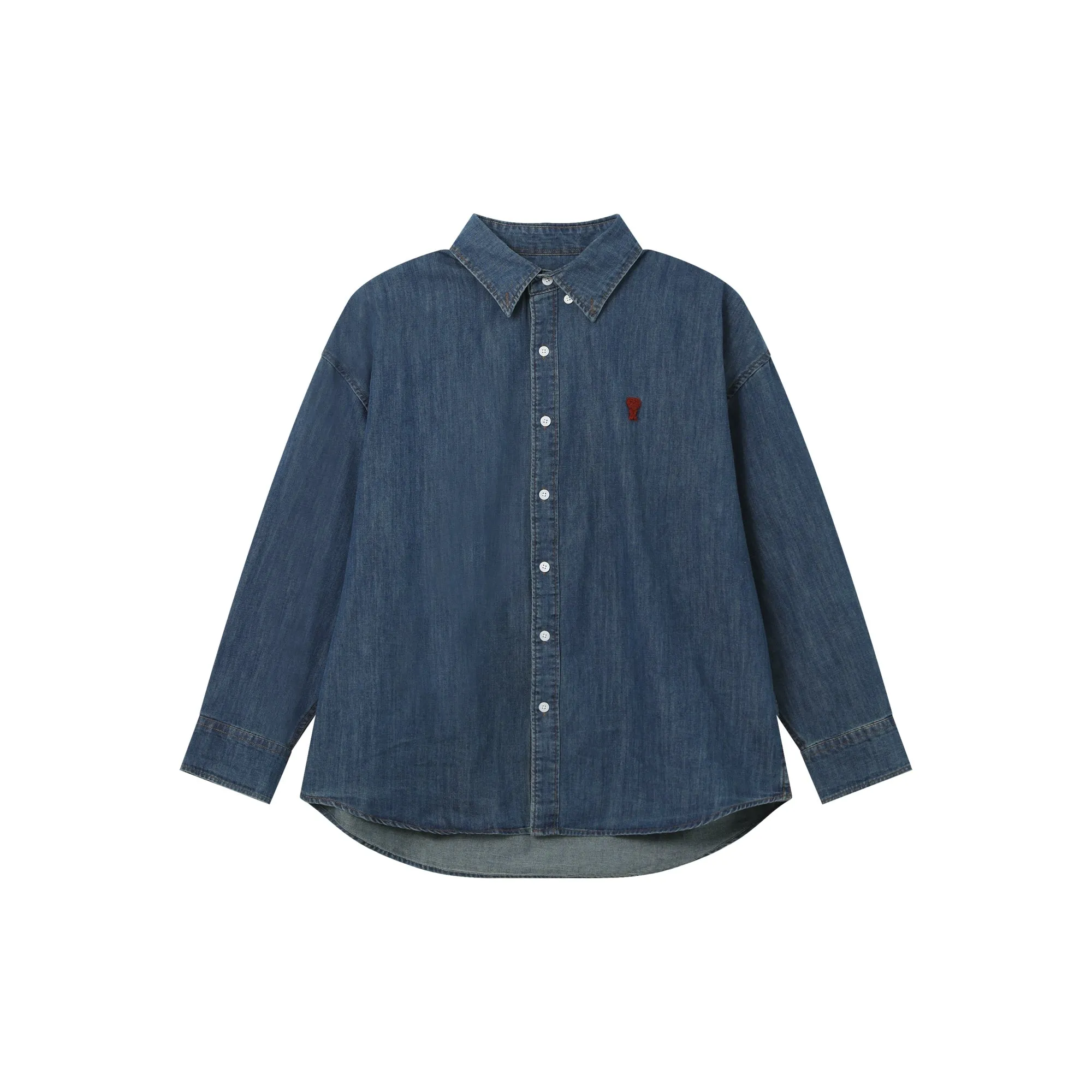 Distressed Denim Long-Sleeve Shirt
