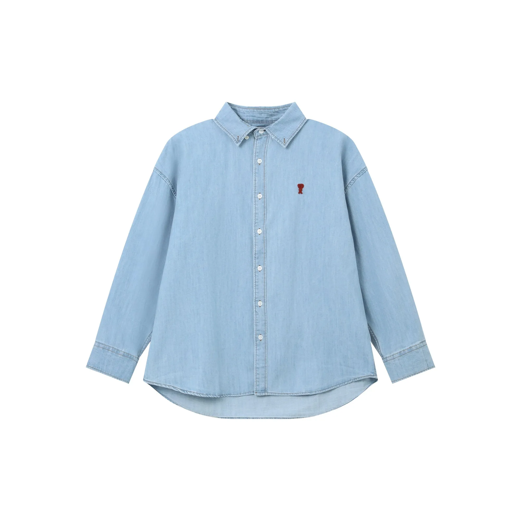 Distressed Denim Long-Sleeve Shirt