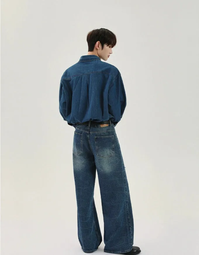 Distressed Denim Long-Sleeve Shirt