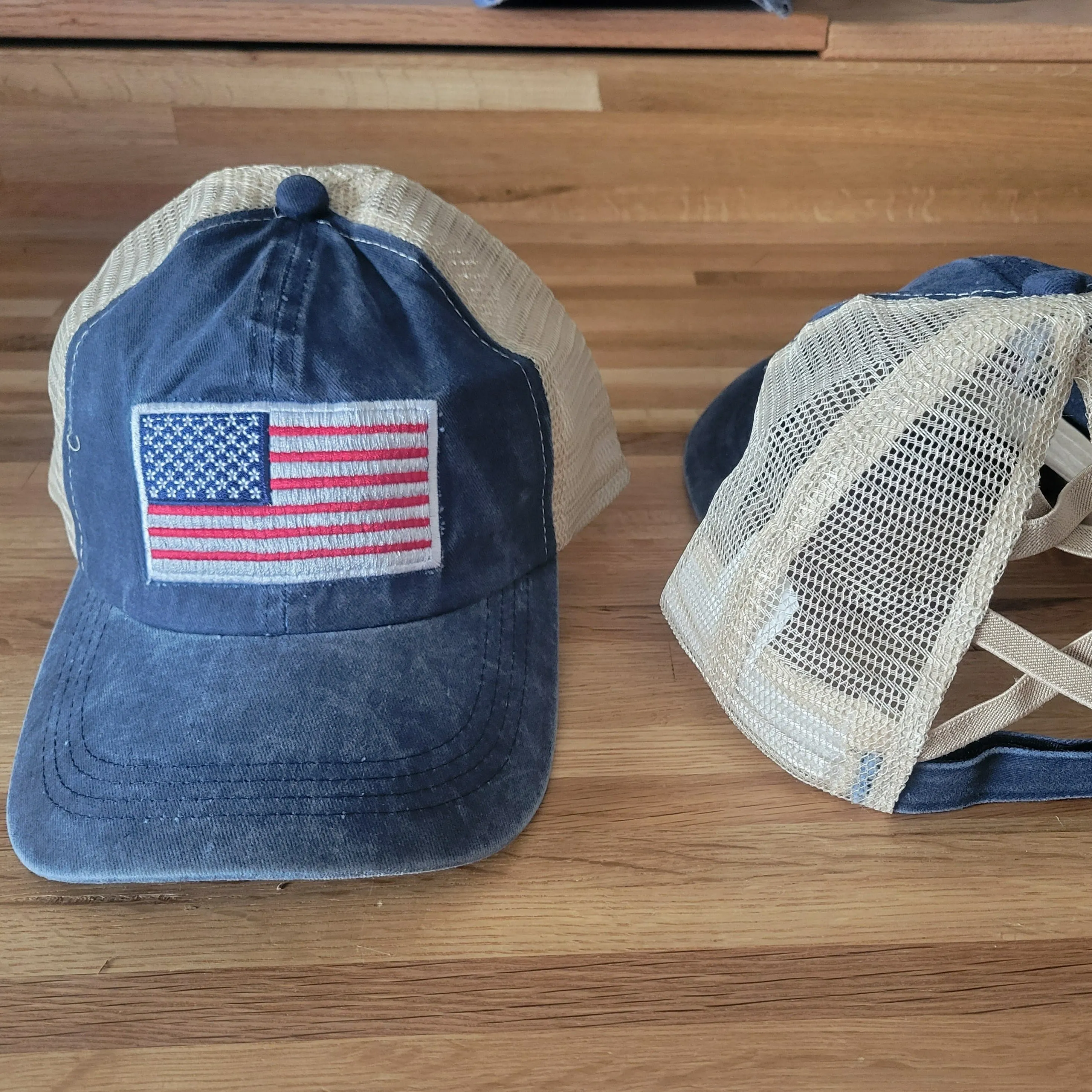 Distressed Embroidered  Criss Cross Ponytail Hat - 24 Options