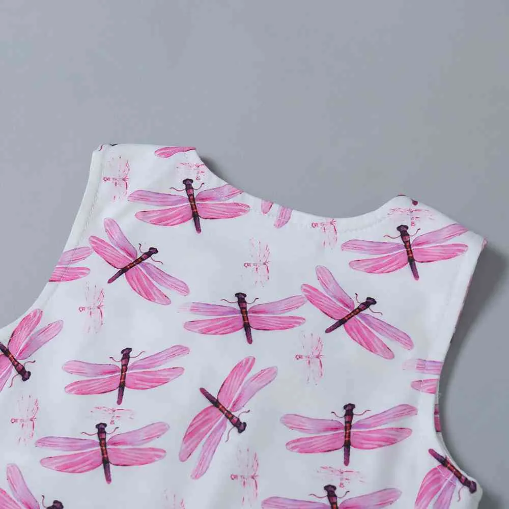 Dragonfly Print Round Neck Sleeveless Jumpsuit