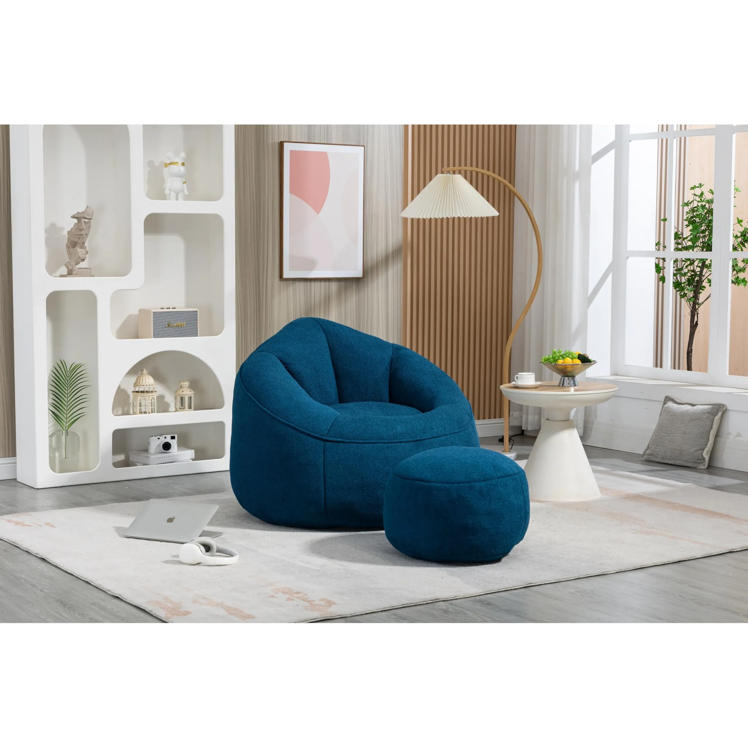 Drop Shape Bean Bag Sofa Microfiber Camel Back Egg Chair W/Spherical
