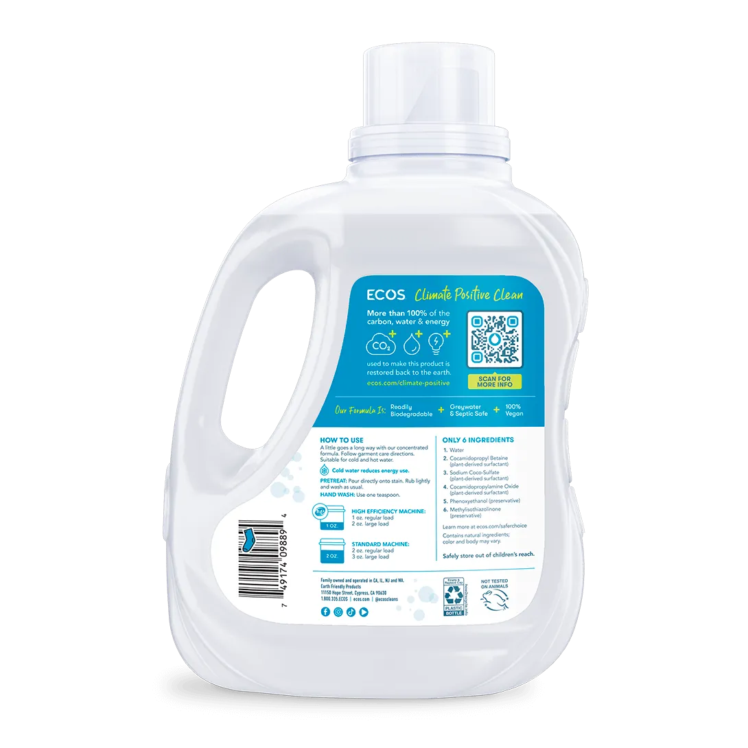 ECOS Hypoallergenic Laundry Detergent - Free And Clear 100oz/2.96L Exp: 03/27