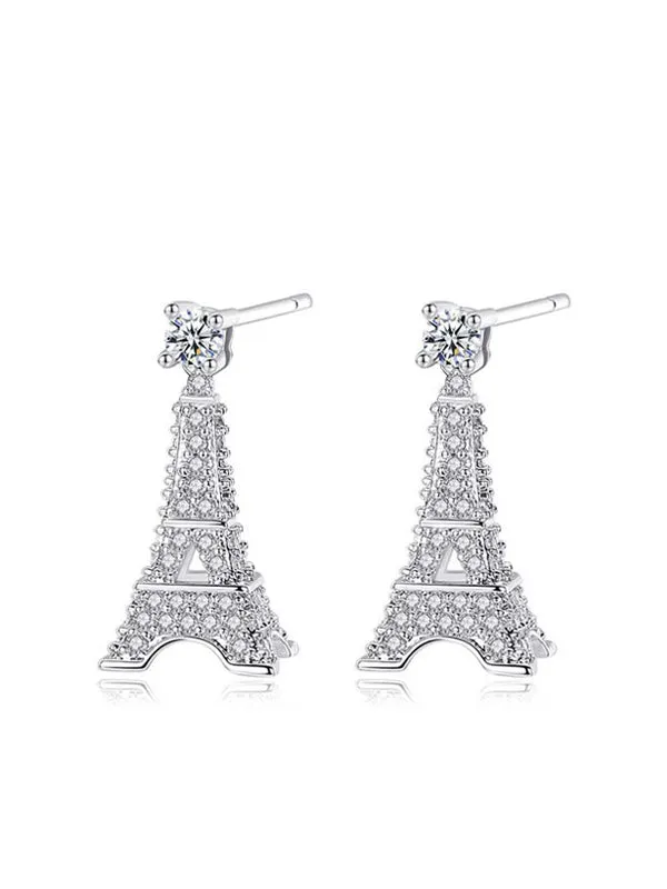 Eiffel Tower Pattern Zircon Earrings