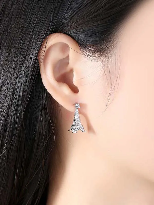 Eiffel Tower Pattern Zircon Earrings