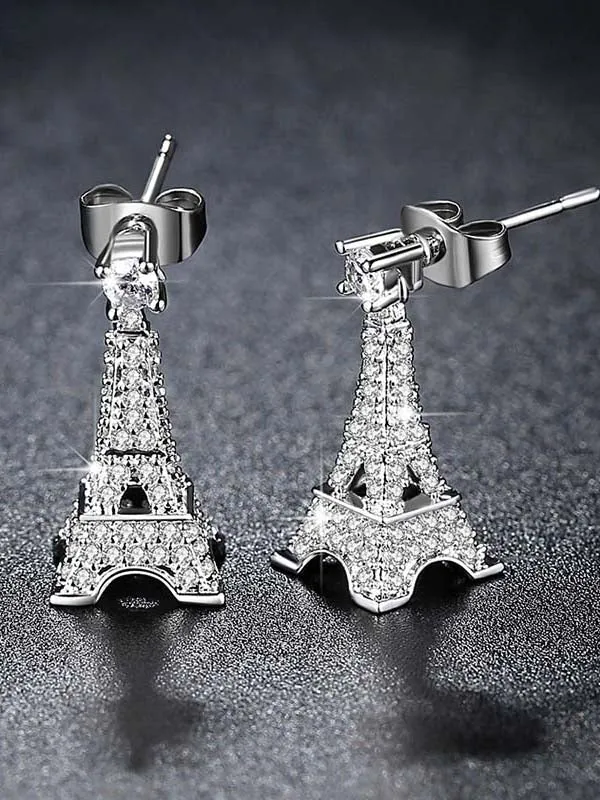 Eiffel Tower Pattern Zircon Earrings