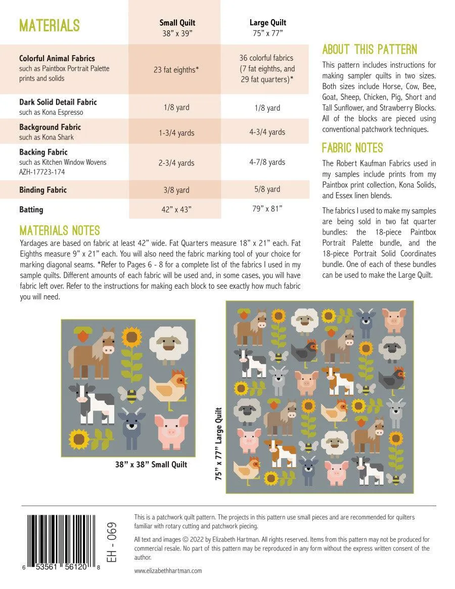 Elizabeth Hartman - Fab Farm - Animal Quilt Sampler Pattern