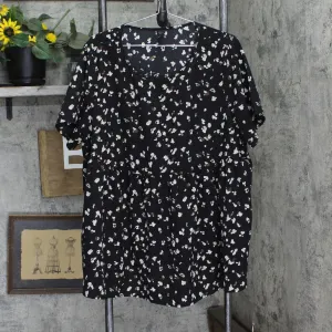 Emery Rose Plus Size Woven Babydoll Tunic Blouse Shirt Top Black Multi 3XL
