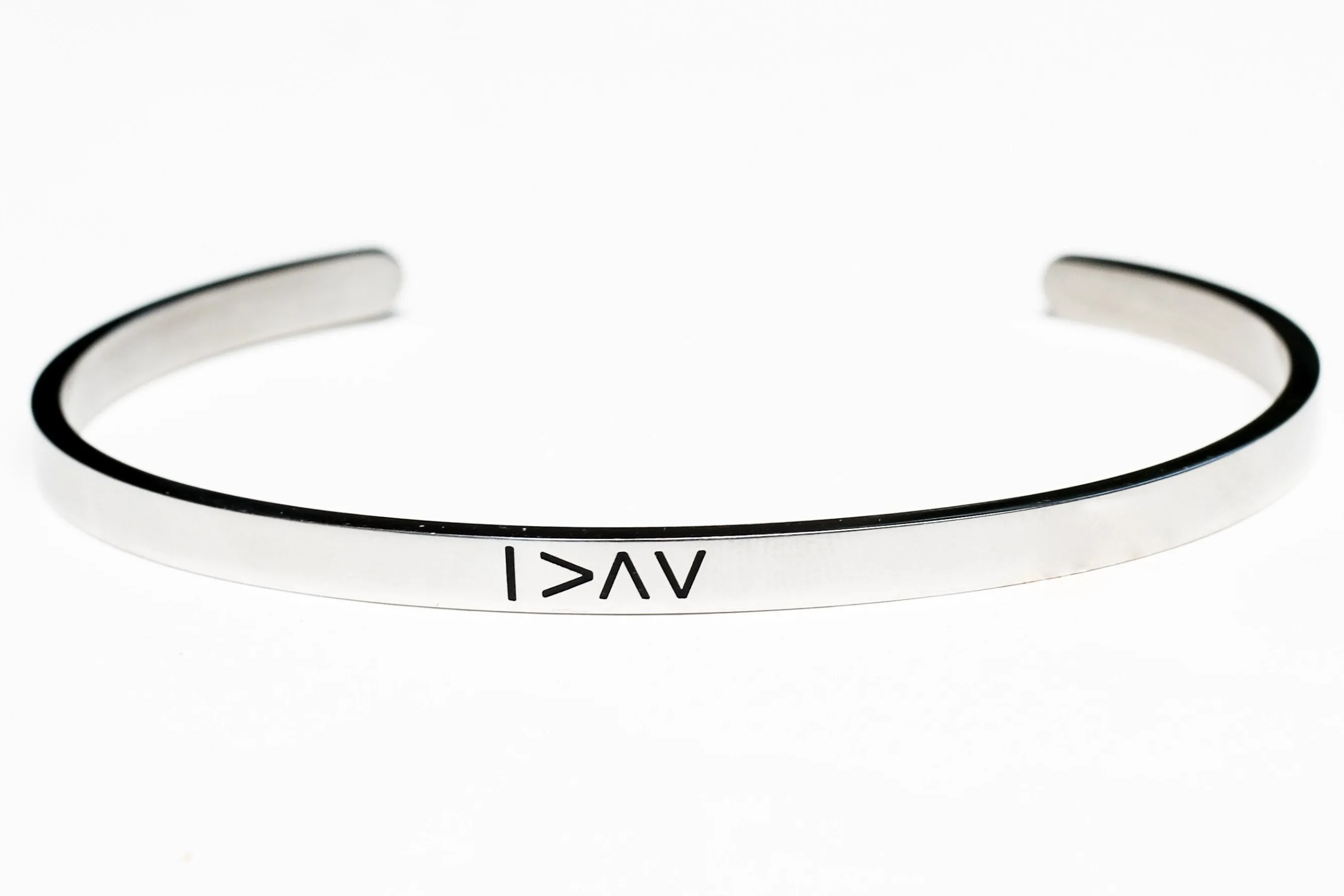 Engraved stainless steel cuffs.