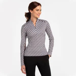 EP NY Long Sleeve  GEO Print Zip Mandarin Polo - White/multi