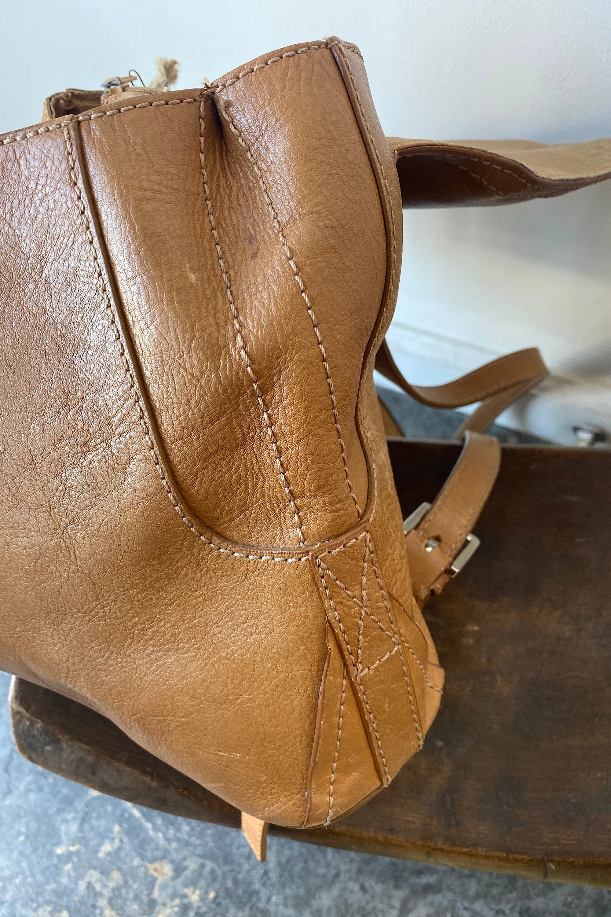Etienne Aigner Tan Leather Backpack