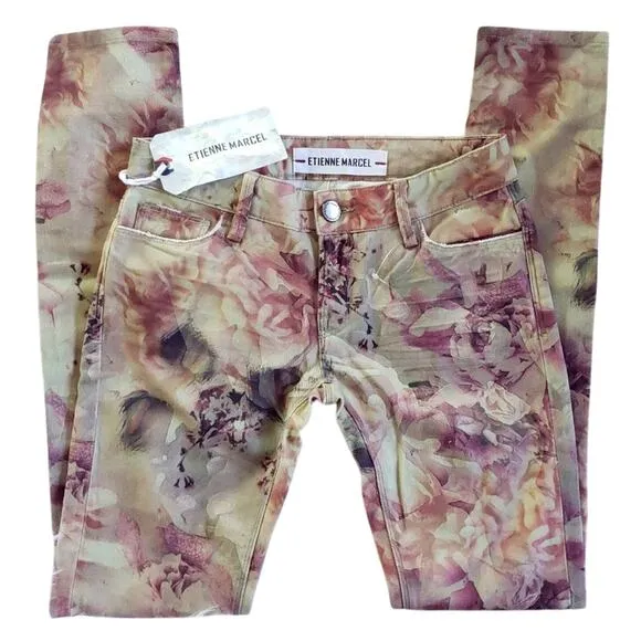 ETIENNE MARCEL floral distressed skinny denim jeans Size 24 NEW