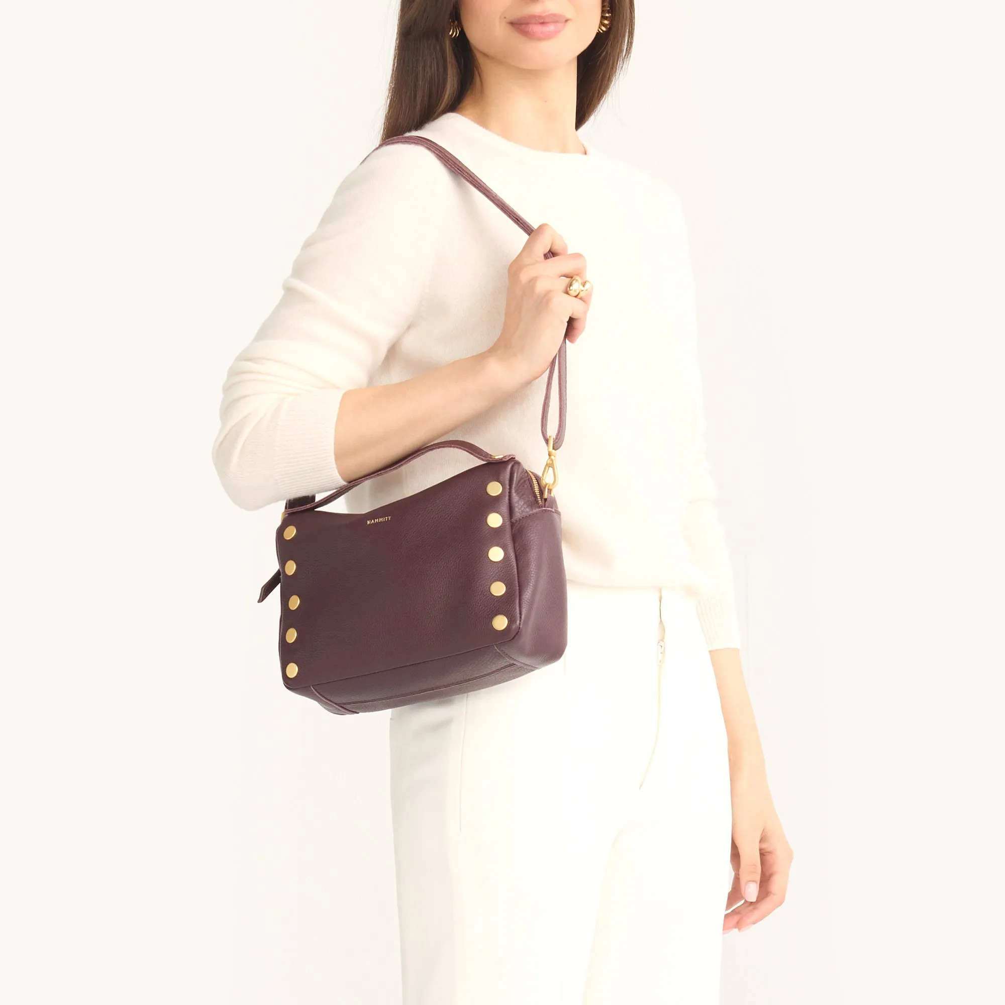 Evan Crossbody | Cabernet Pebble/Brushed Gold | Med