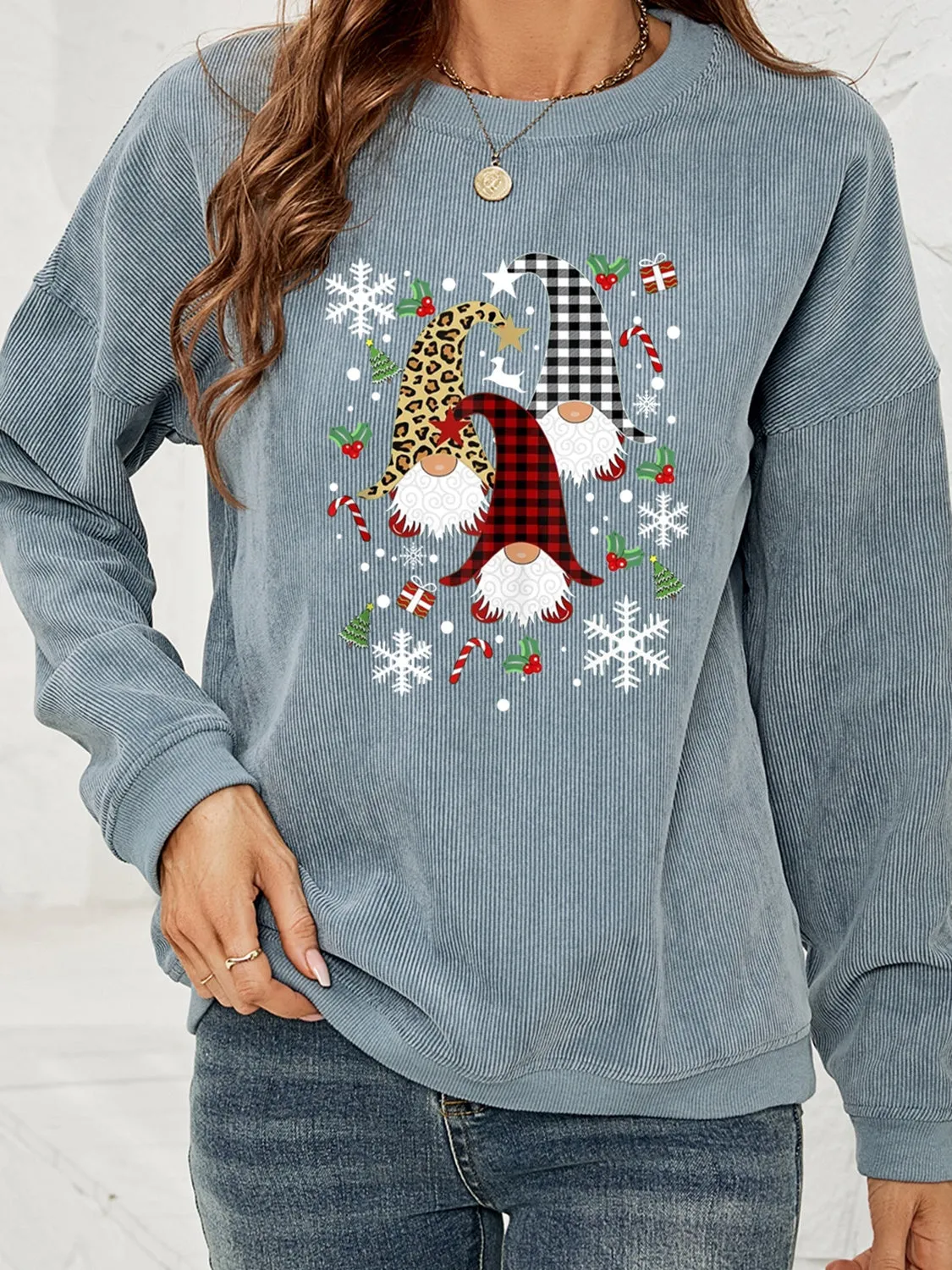 Faceless Gnome Graphic Drop Shoulder Sweatshirt (4 Colors)