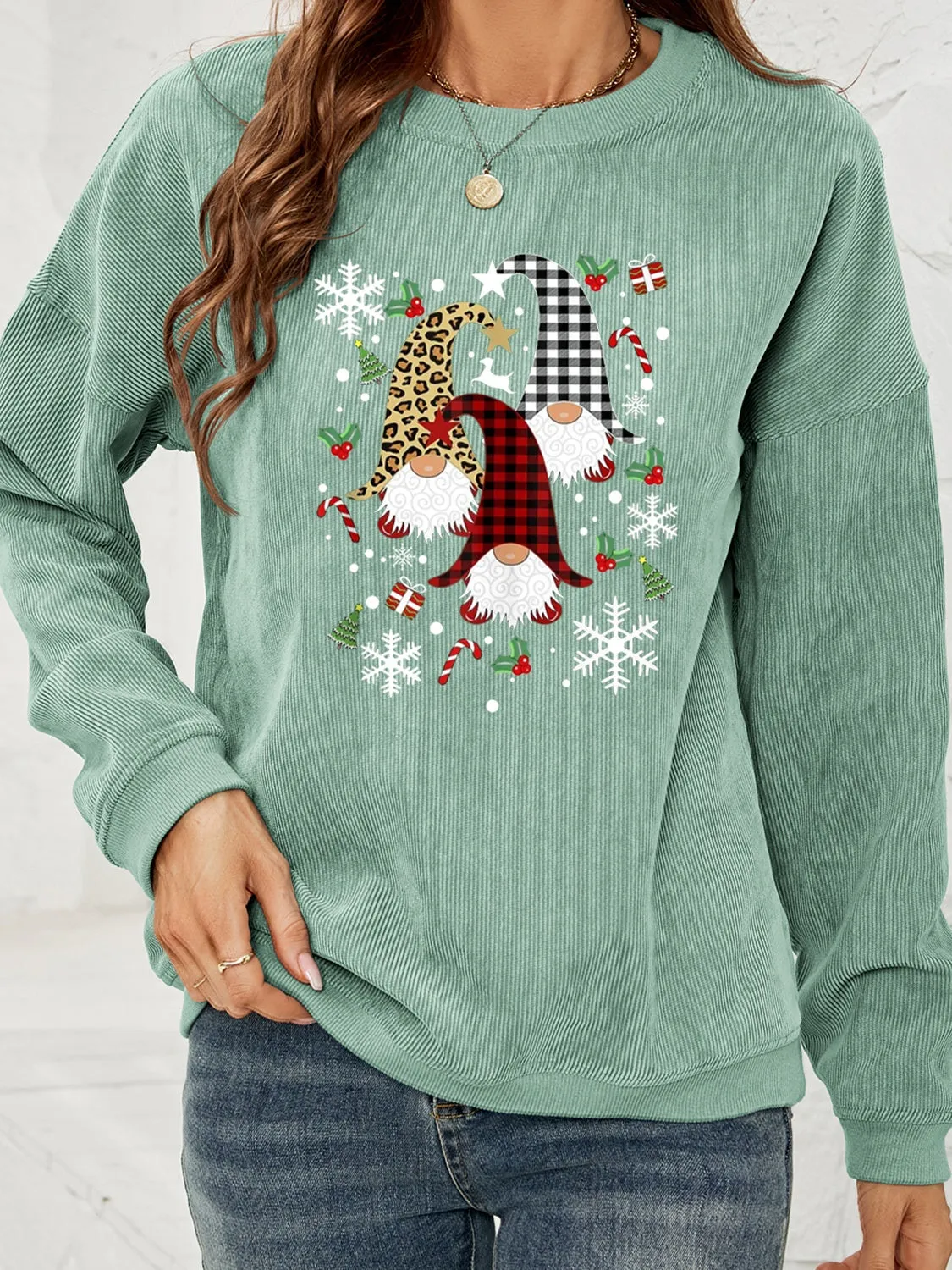 Faceless Gnome Graphic Drop Shoulder Sweatshirt (4 Colors)