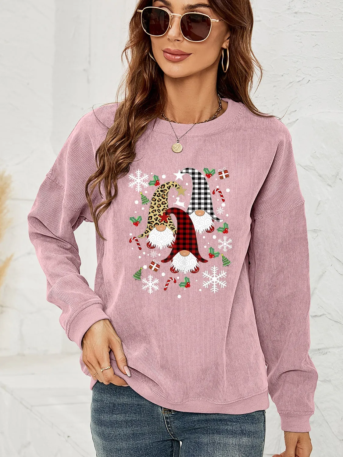 Faceless Gnome Graphic Drop Shoulder Sweatshirt (4 Colors)