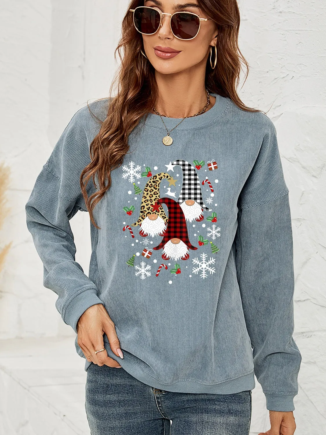 Faceless Gnome Graphic Drop Shoulder Sweatshirt (4 Colors)