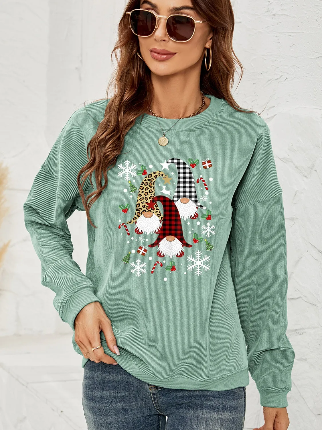 Faceless Gnome Graphic Drop Shoulder Sweatshirt (4 Colors)