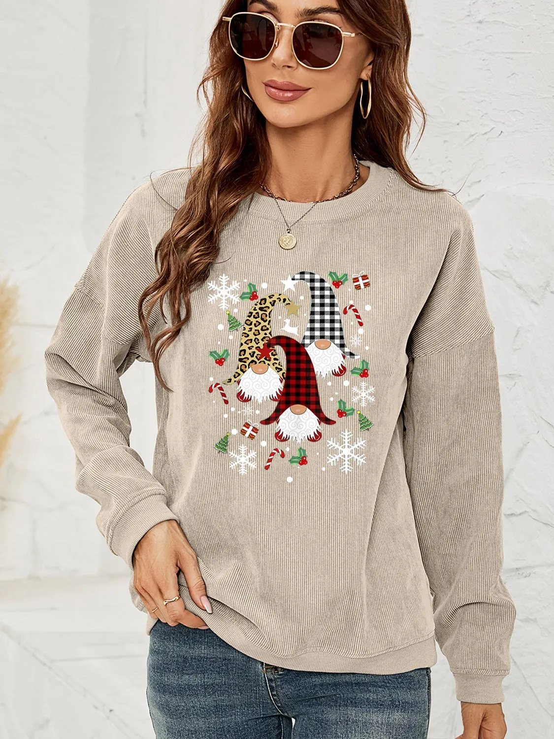 Faceless Gnome Graphic Drop Shoulder Sweatshirt (4 Colors)