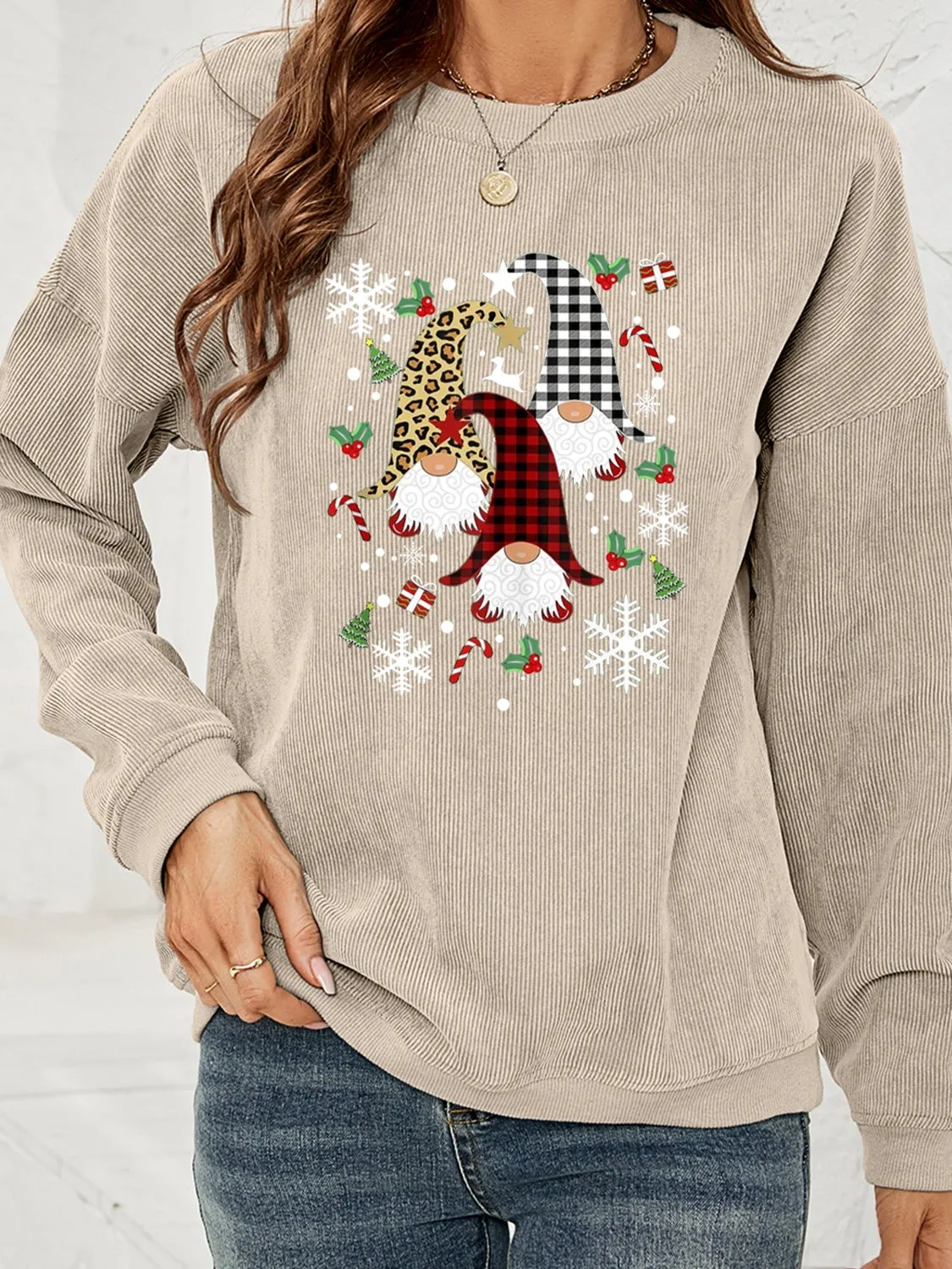 Faceless Gnome Graphic Drop Shoulder Sweatshirt (4 Colors)