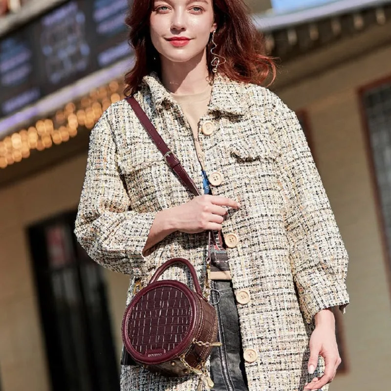 Fashion Crocodile Pattern Small Round Bag