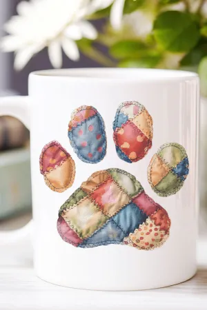 Faux Patchwork Paw Ceramic Mug