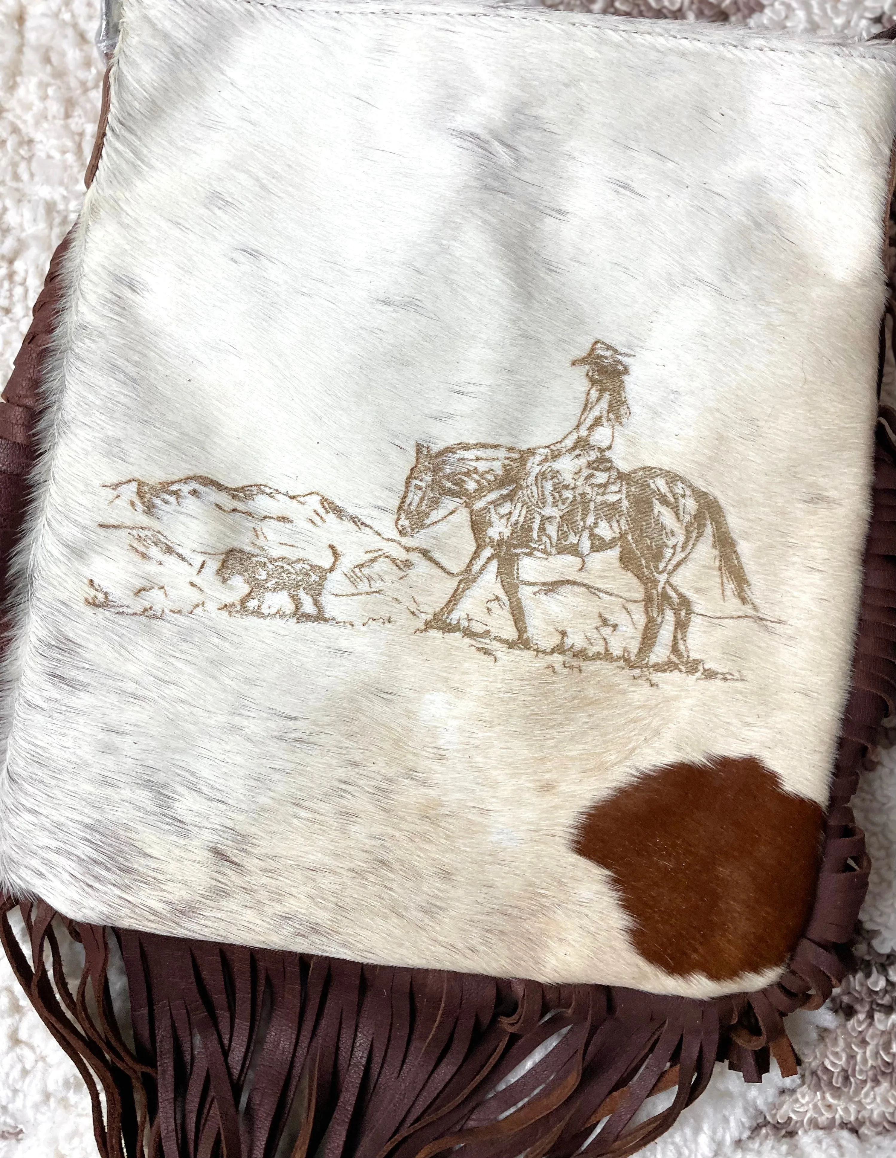 Female Rancher Branded Large Crossbody Bag with Leather Fringe