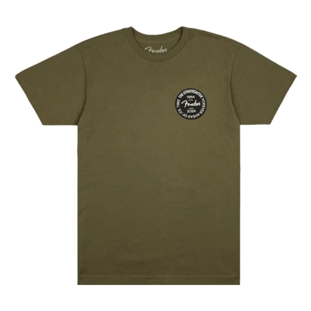 Fender Stratocaster 70th Anniversary Badge Tee in Olive - Small