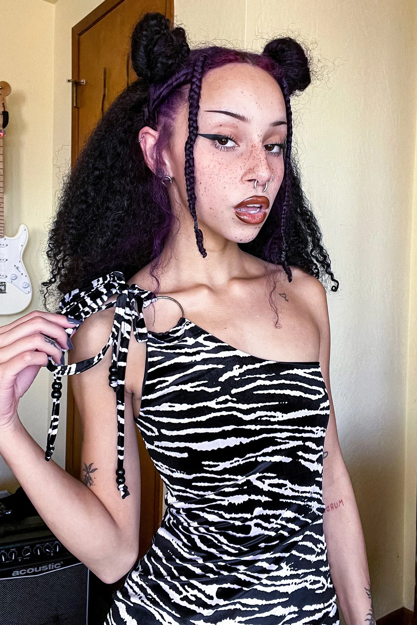 Fierce Forever Zebra One Shoulder Dress