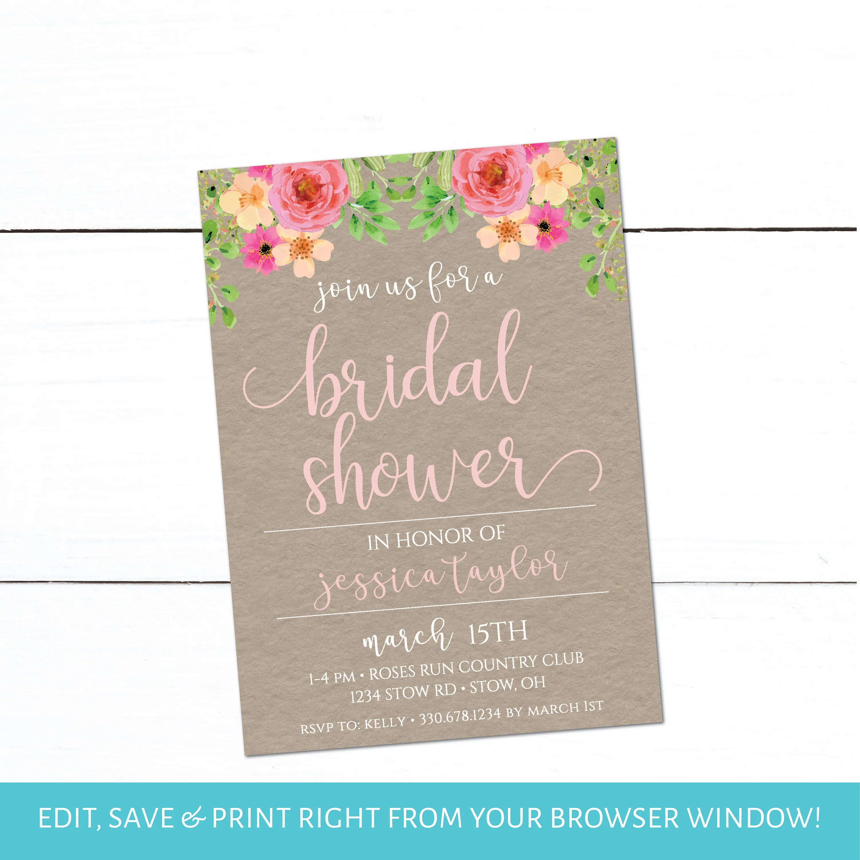 Floral Kraft Bridal Shower Invitation Set | Bridal Shower Invitation | Bridal Registry | Wedding Shower Invitation | Bridal Shower Game
