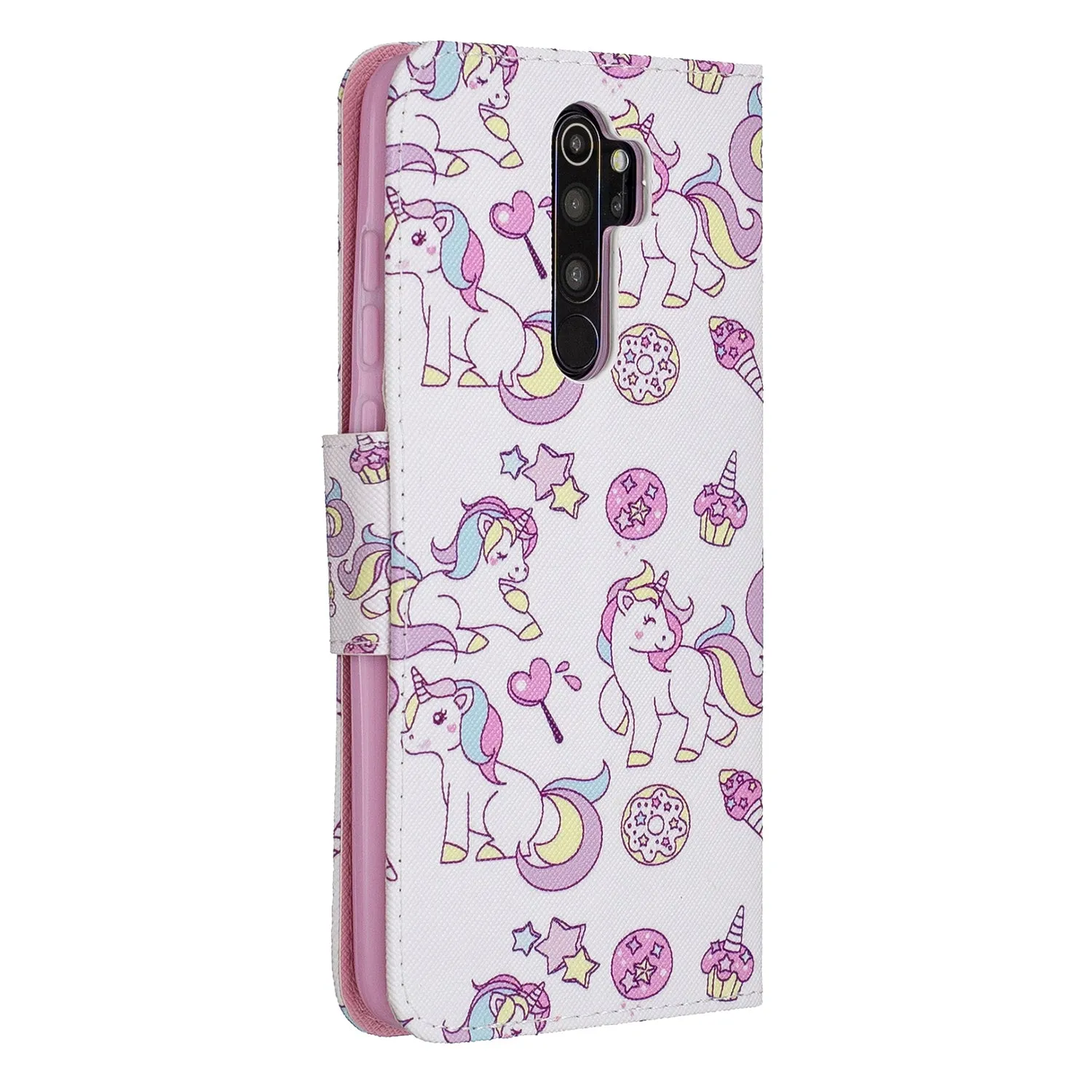 For Redmi Note 8/8 Pro Cellphone Cover Stand Function Wallet Design PU Leather Smartphone Shell Elegant Pattern Printed  Ice cream unicorn