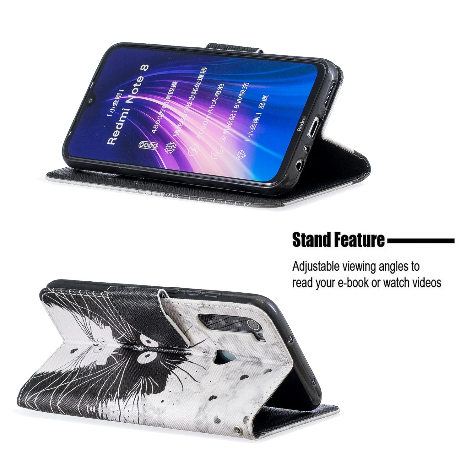 For Redmi Note 8/8 Pro Cellphone Cover Stand Function Wallet Design PU Leather Smartphone Shell Elegant Pattern Printed  Magic butterfly