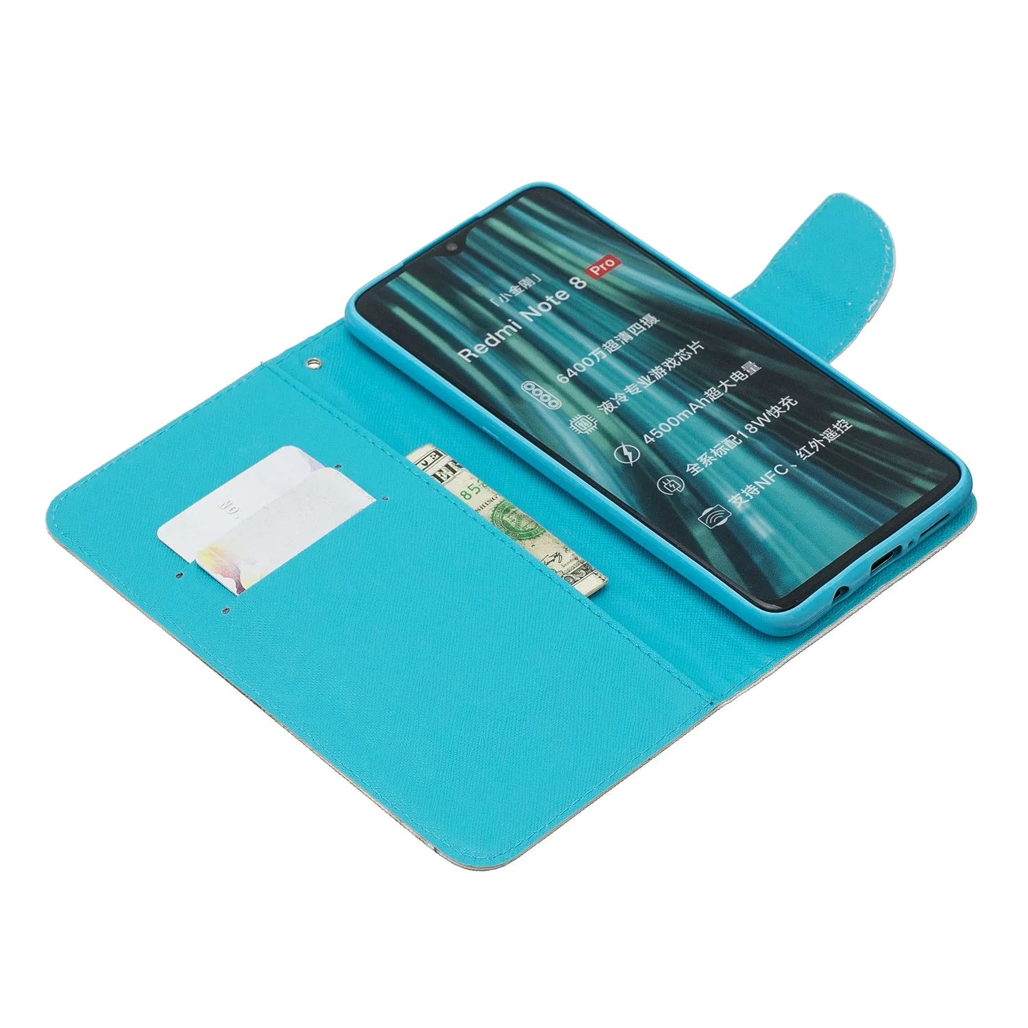 For Redmi Note 8/8 Pro Cellphone Cover Stand Function Wallet Design PU Leather Smartphone Shell Elegant Pattern Printed  Magic butterfly