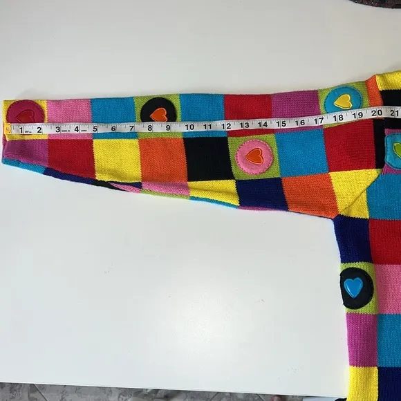 Funky square rainbow patchwork knit sweater square geometrical breast cancer