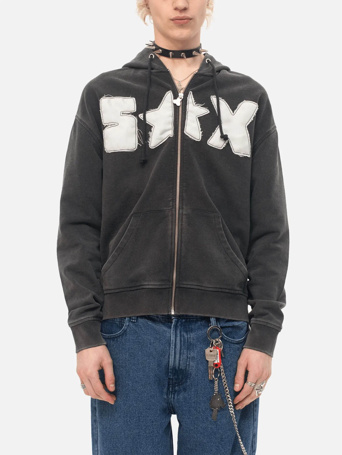 Galactic Tease Zip Hoodie - Off Black