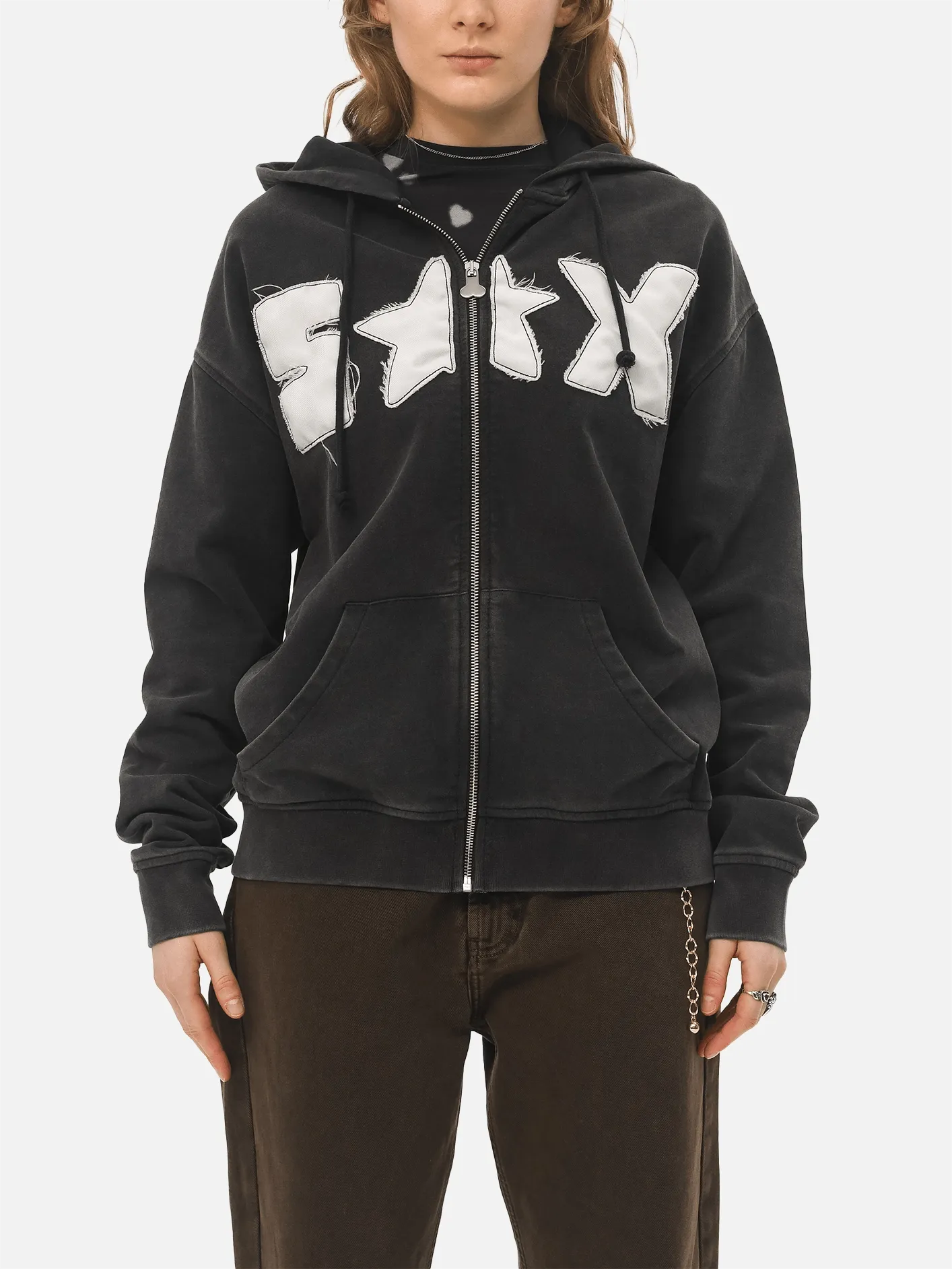 Galactic Tease Zip Hoodie - Off Black