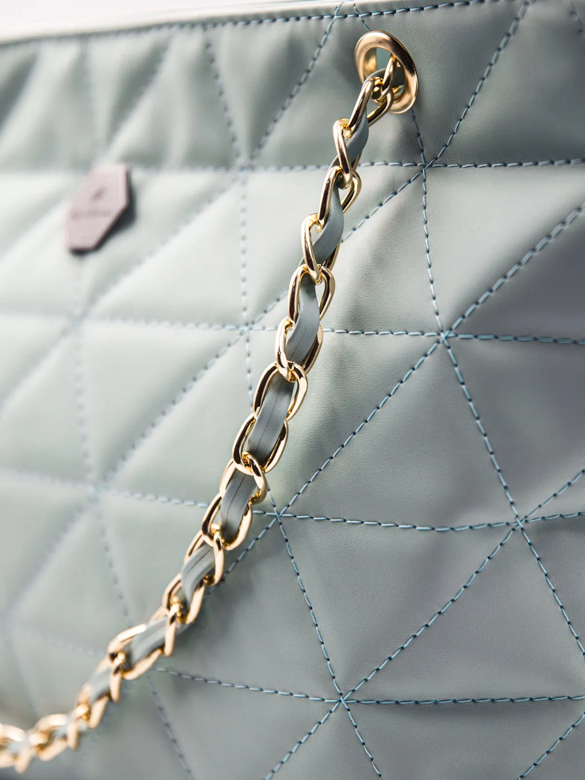 Geo Pattern Quilted Chain Tote Bag  - Mint Green - FD ⚡