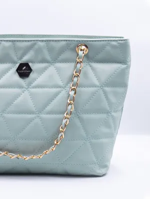 Geo Pattern Quilted Chain Tote Bag  - Mint Green - FD ⚡