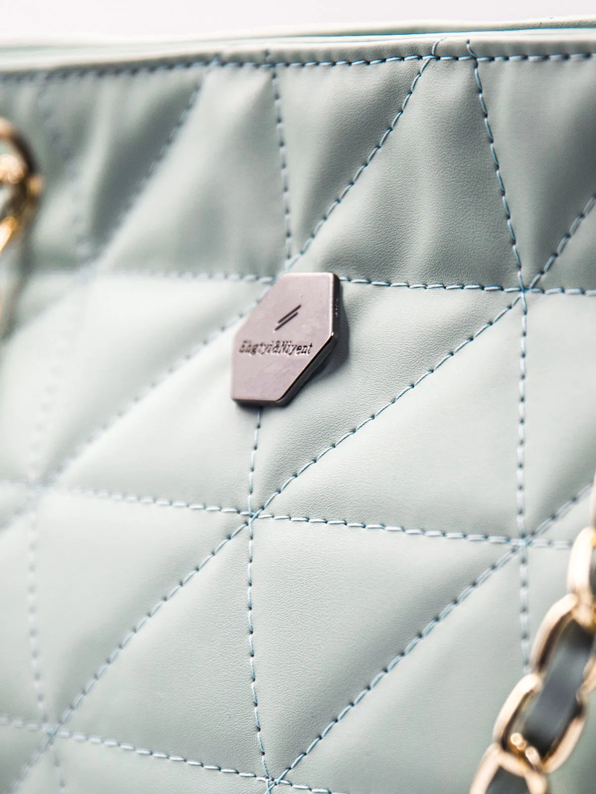 Geo Pattern Quilted Chain Tote Bag  - Mint Green - FD ⚡